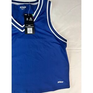 Prince Womens XL Tennis Tank Top Navy Blue White Trim V Neck Sleeveless